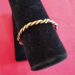 Goldtone Twisted Metal-Black Thread Bracelet, Sz 7.75", Made in Korea-Vintage